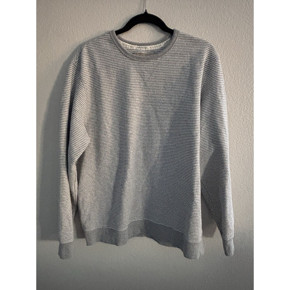 Jachs New York Grey / White Striped Crew Neck Pullover Fleece Sweatshirt Large L